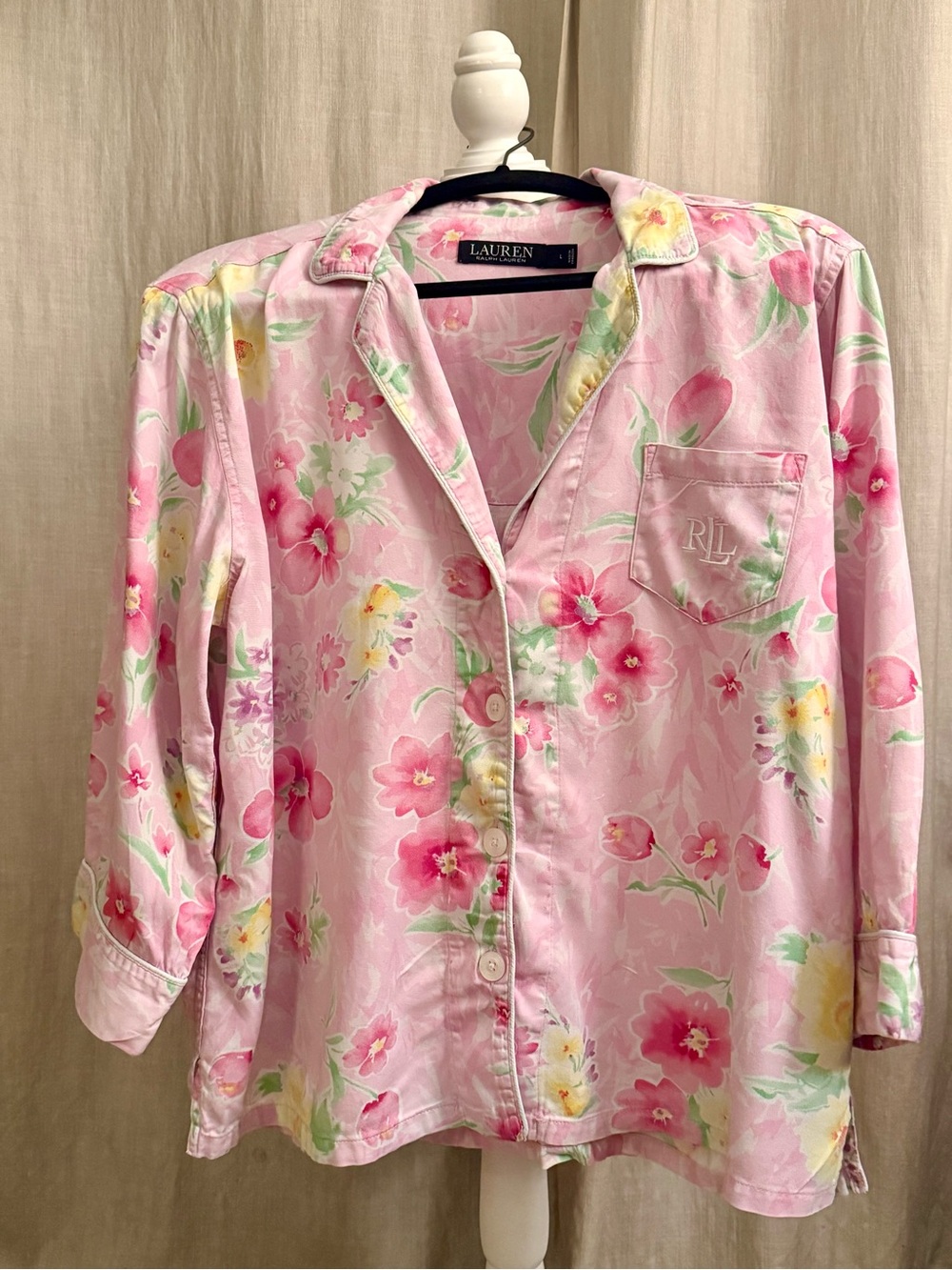 Lauren by Ralph Lauren Pink Feminine Floral Button-Up pajama top